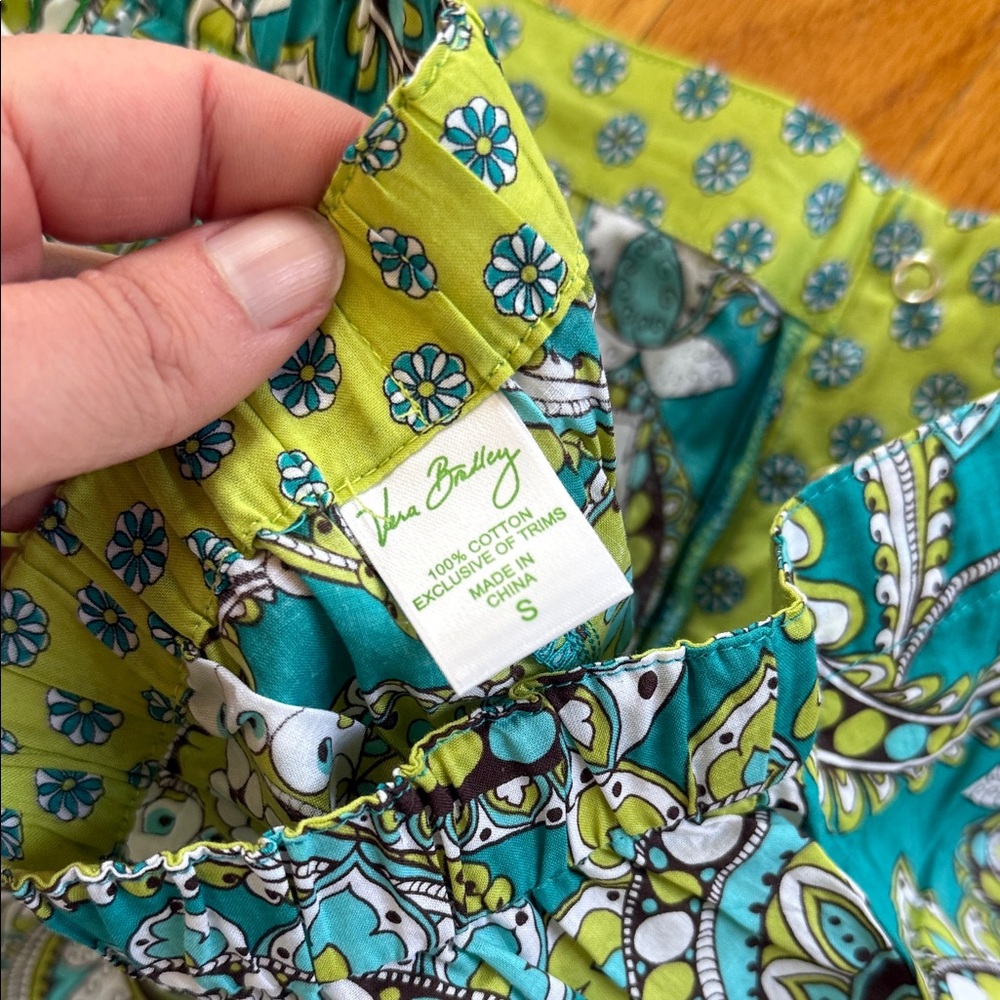 Vera Bradley Peacock Print Turquoise and Lime PJ Pants - Picture 4 of 6
